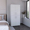 Armoire moderne à quatre portes avec six étagères et deux tringles de suspension pour chambre à coucher