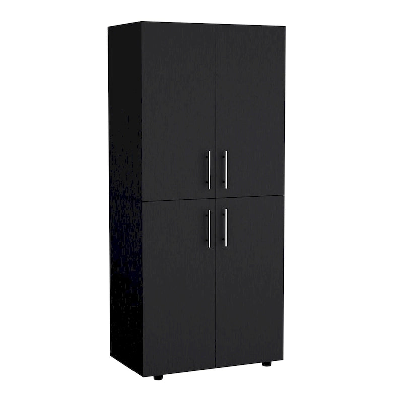 Armoire moderne à quatre portes avec six étagères et deux tringles de suspension pour chambre à coucher