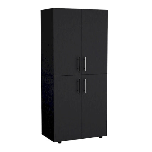 Armoire moderne à quatre portes avec six étagères et deux tringles de suspension pour chambre à coucher