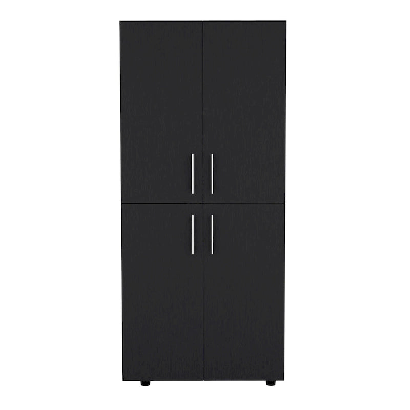 Armoire moderne à quatre portes avec six étagères et deux tringles de suspension pour chambre à coucher