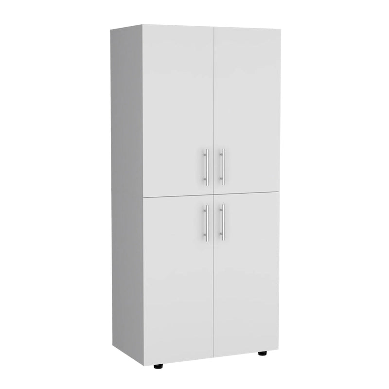 Armoire moderne à quatre portes avec six étagères et deux tringles de suspension pour chambre à coucher