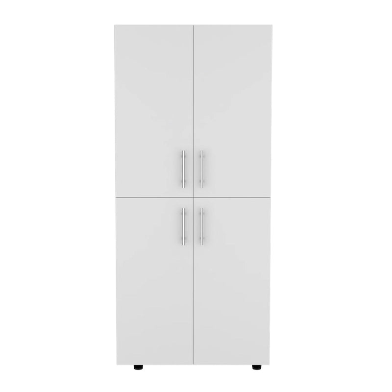 Armoire moderne à quatre portes avec six étagères et deux tringles de suspension pour chambre à coucher