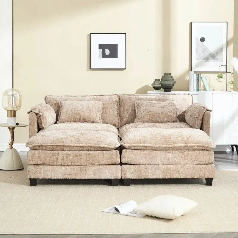 76,77 Canapé en chenille avec 2 poufs