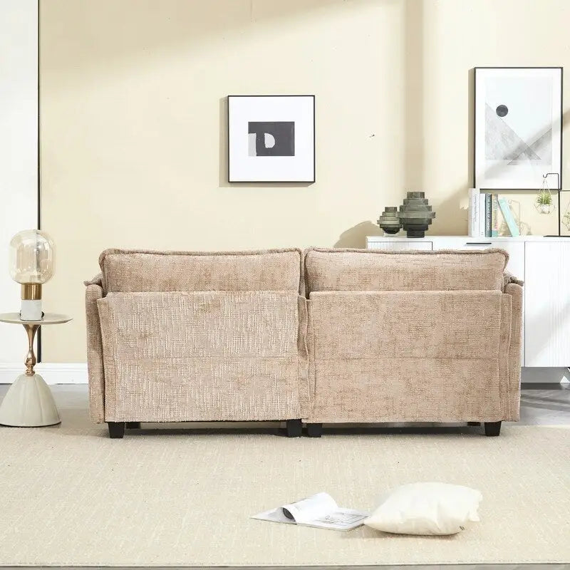 76,77 Canapé en chenille avec 2 poufs