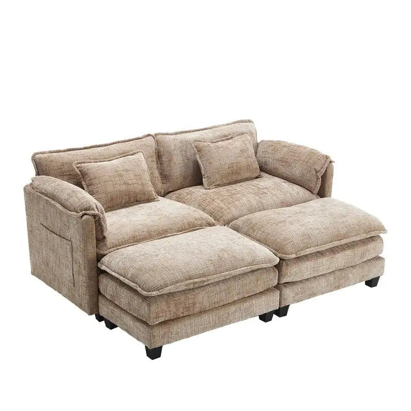 76,77 Canapé en chenille avec 2 poufs
