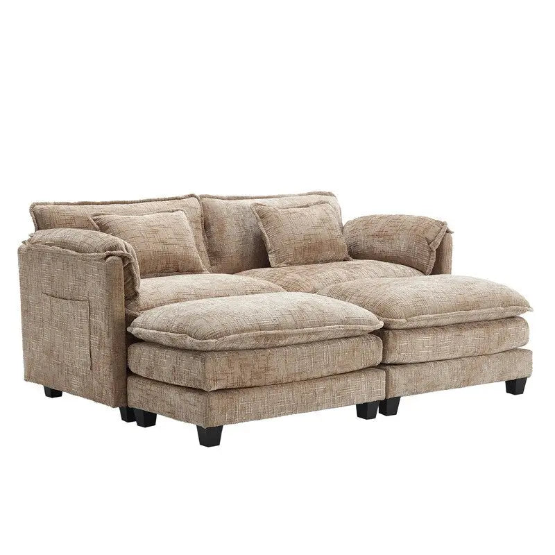 76,77 Canapé en chenille avec 2 poufs
