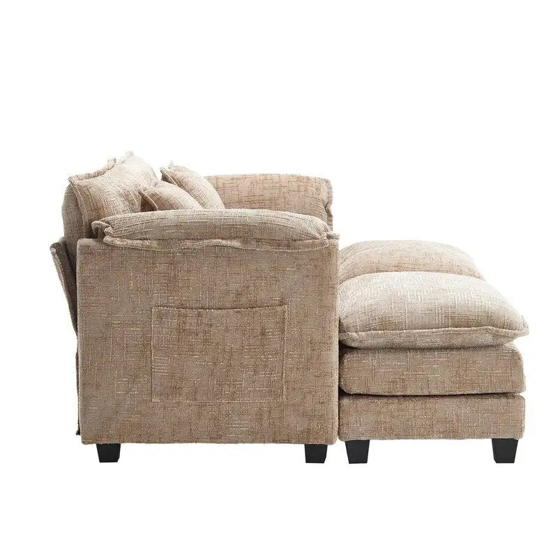 76,77 Canapé en chenille avec 2 poufs