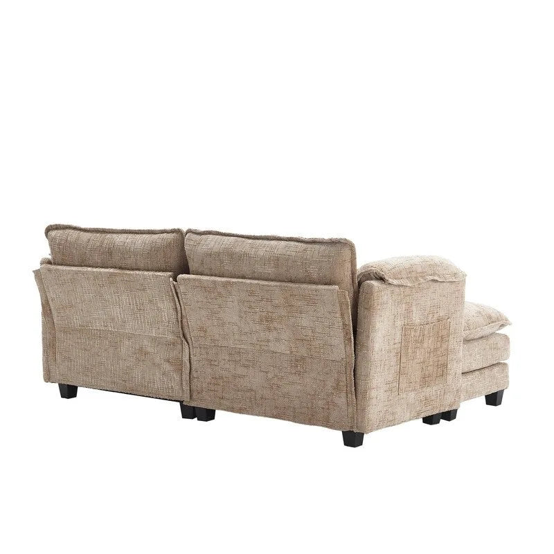 76,77 Canapé en chenille avec 2 poufs