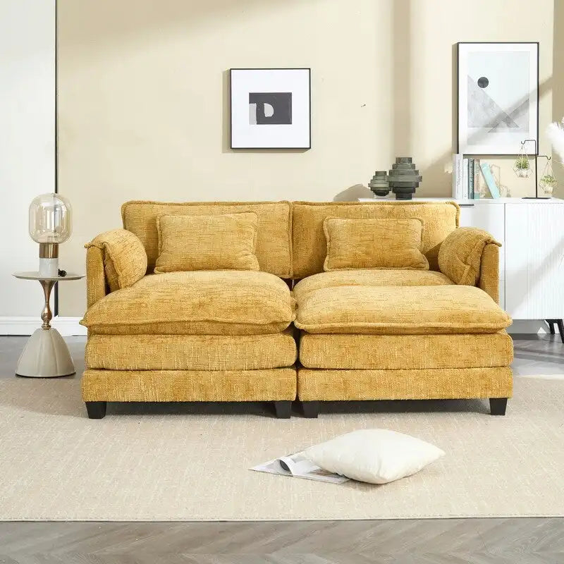 76,77 Canapé en chenille avec 2 poufs