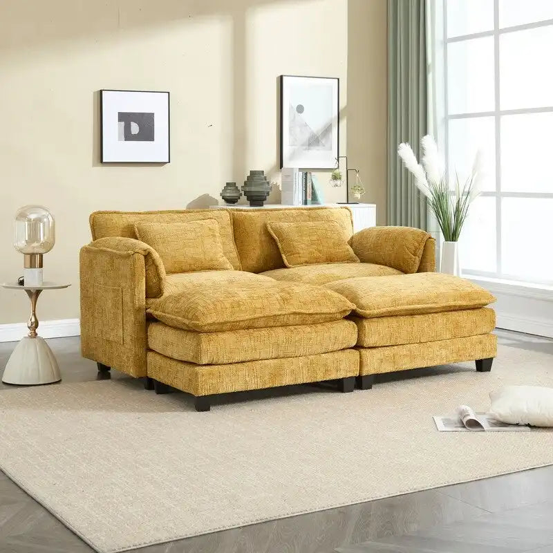 76,77 Canapé en chenille avec 2 poufs