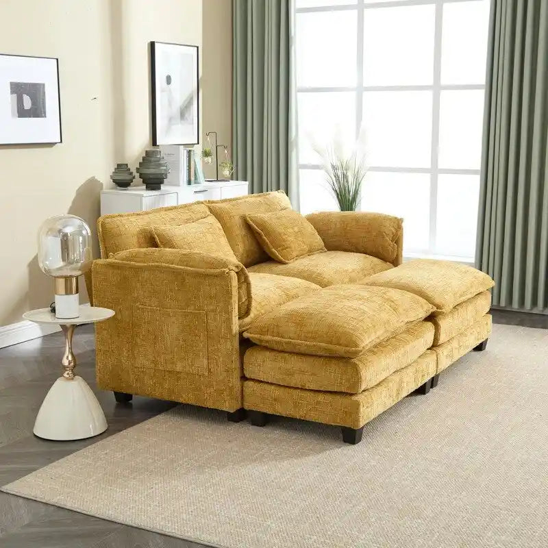 76,77 Canapé en chenille avec 2 poufs