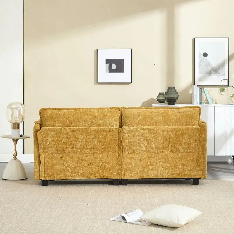 76,77 Canapé en chenille avec 2 poufs