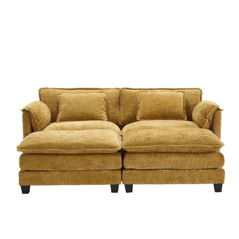 76,77 Canapé en chenille avec 2 poufs