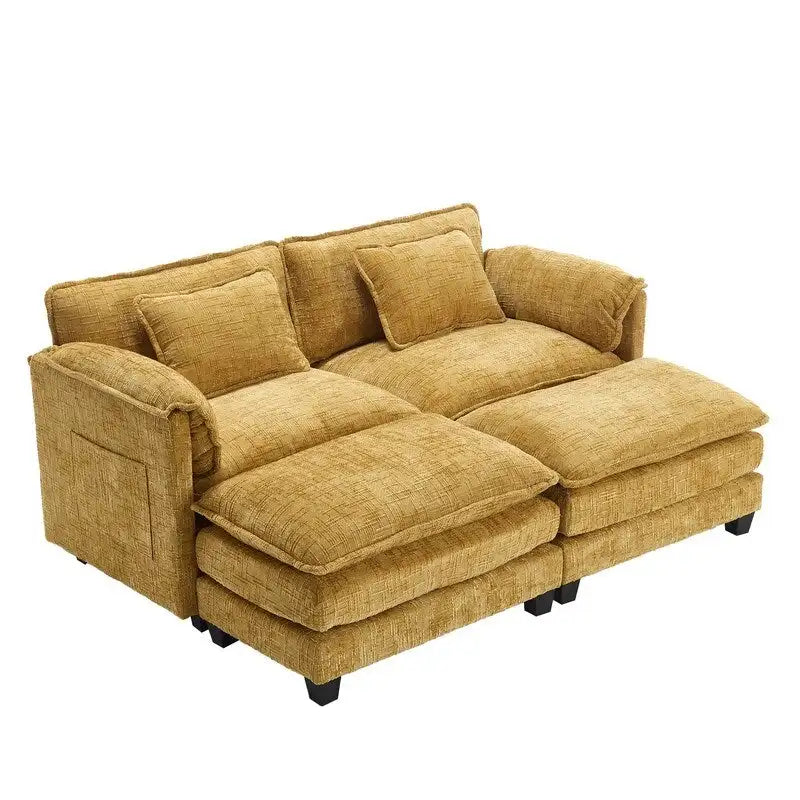 76,77 Canapé en chenille avec 2 poufs