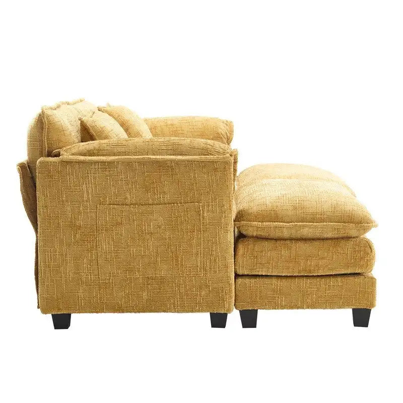 76,77 Canapé en chenille avec 2 poufs