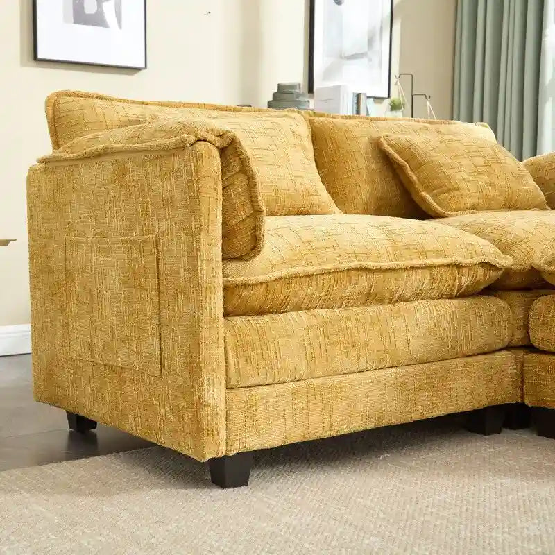 76,77 Canapé en chenille avec 2 poufs