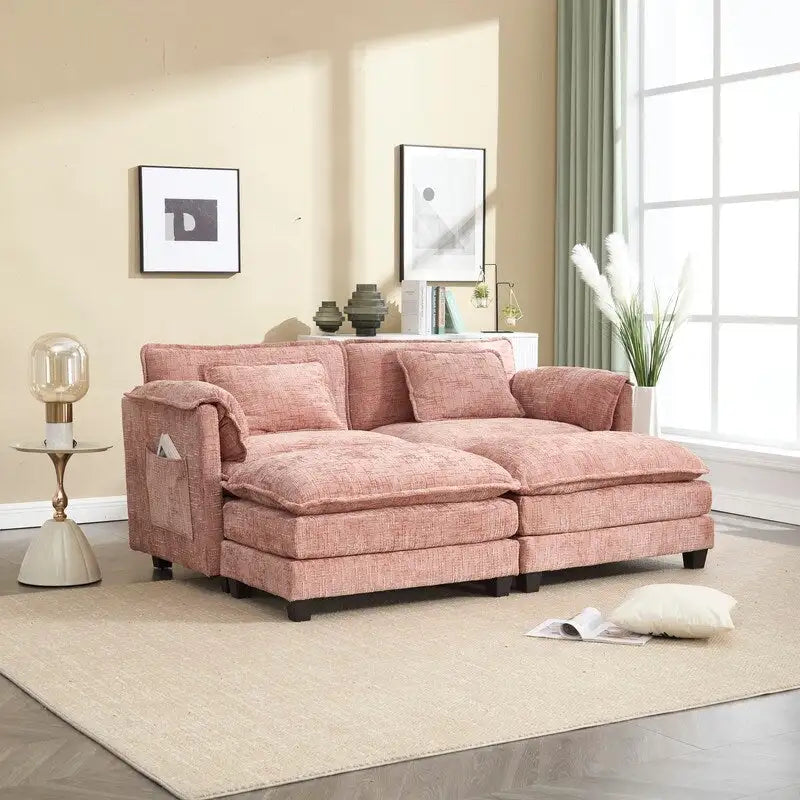 76,77 Canapé en chenille avec 2 poufs