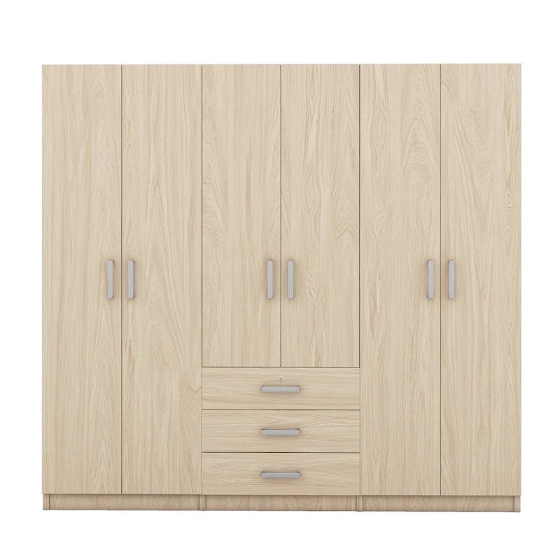 Armoire 6 portes en bois avec 3 grands tiroirs de rangement pour chambre à coucher