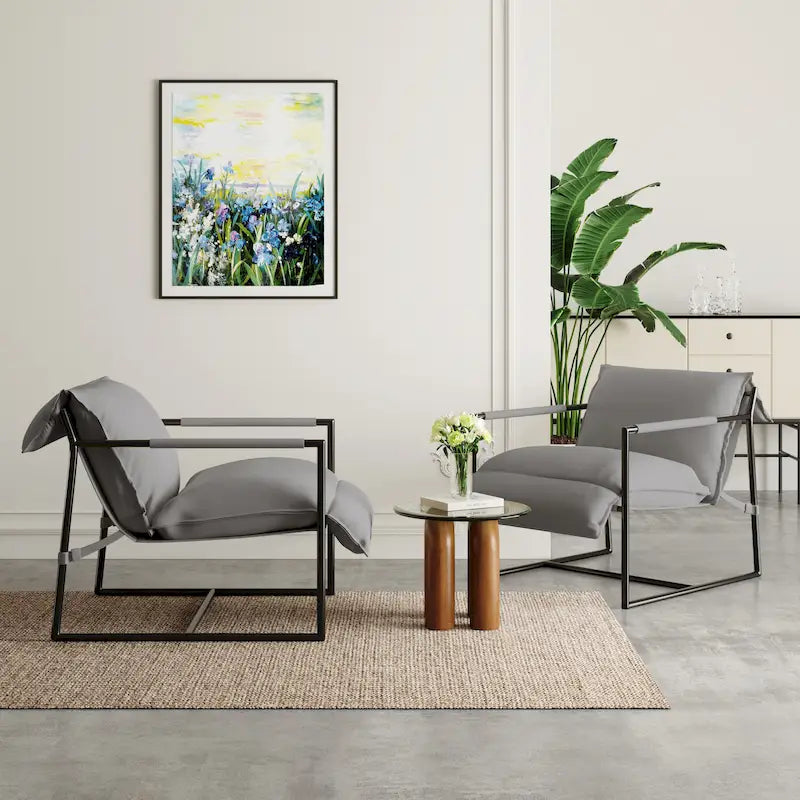 Fauteuil d'appoint en tissu, avec structure métallique, lot de 2