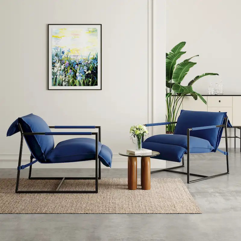 Fauteuil d'appoint en tissu, avec structure métallique, lot de 2