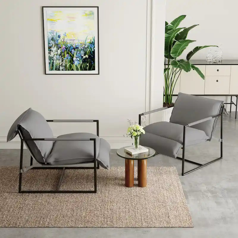 Fauteuil d'appoint en tissu, avec structure métallique, lot de 2