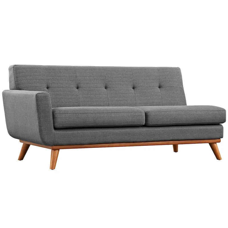 Causeuse en tissu rembourré à accoudoir gauche, style moderne du milieu du siècle, couleur azur