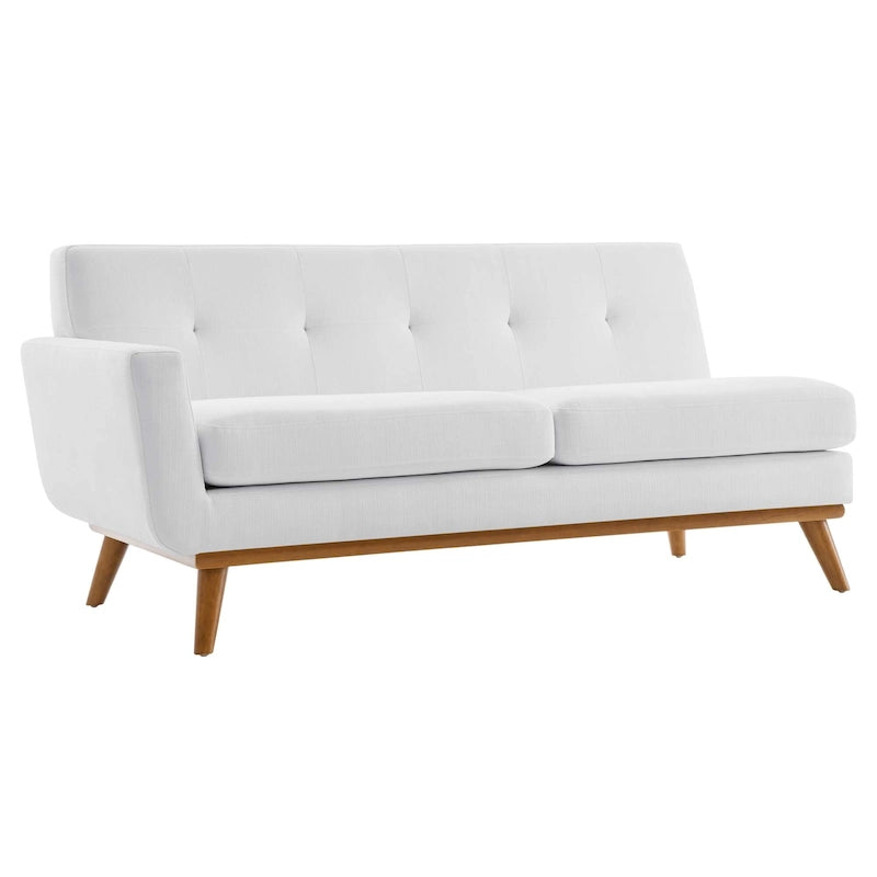 Causeuse en tissu rembourré à accoudoir gauche, style moderne du milieu du siècle, couleur azur