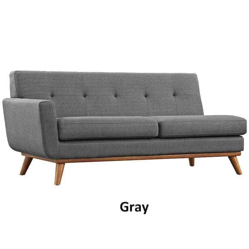 Causeuse en tissu rembourré à accoudoir gauche, style moderne du milieu du siècle, couleur azur