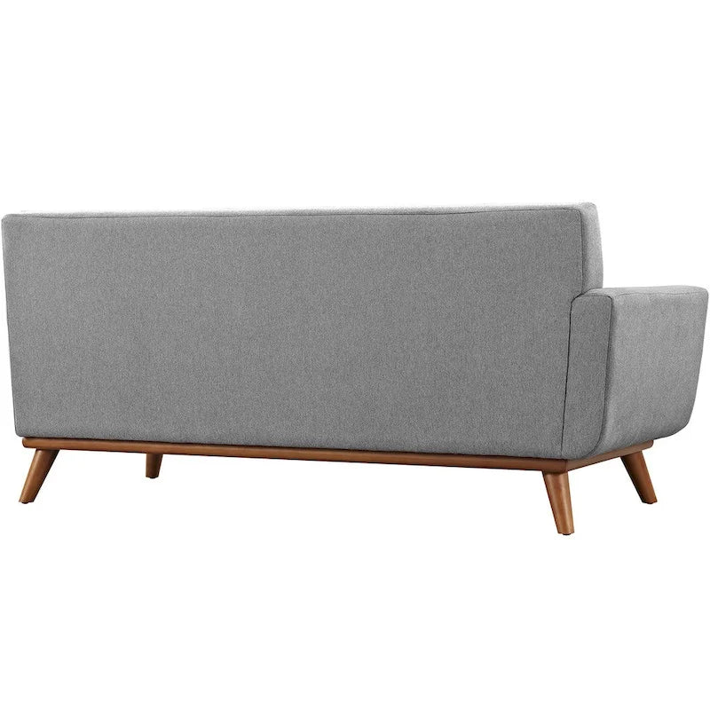Causeuse en tissu rembourré à accoudoir gauche, style moderne du milieu du siècle, couleur azur