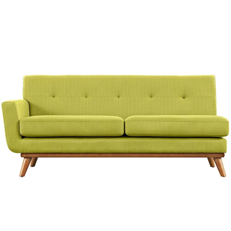 Causeuse en tissu rembourré à accoudoir gauche, style moderne du milieu du siècle, couleur azur