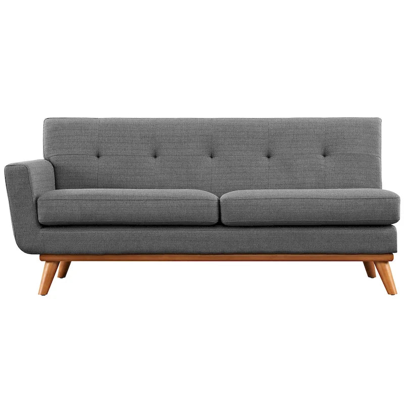 Causeuse en tissu rembourré à accoudoir gauche, style moderne du milieu du siècle, couleur azur