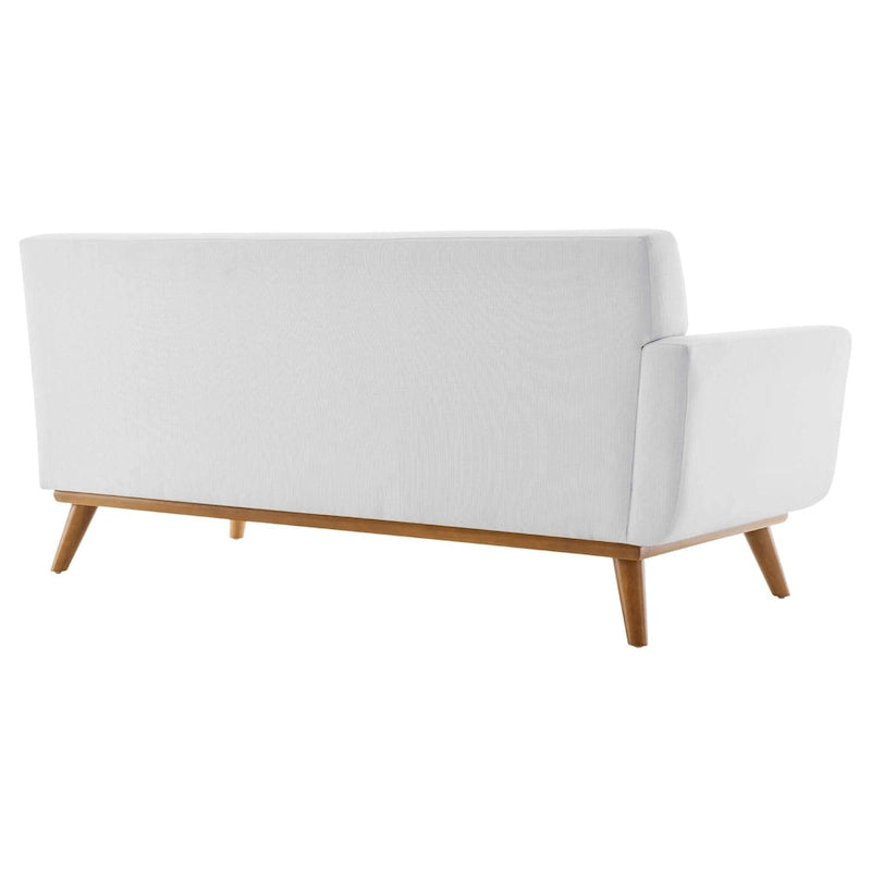 Causeuse en tissu rembourré à accoudoir gauche, style moderne du milieu du siècle, couleur azur