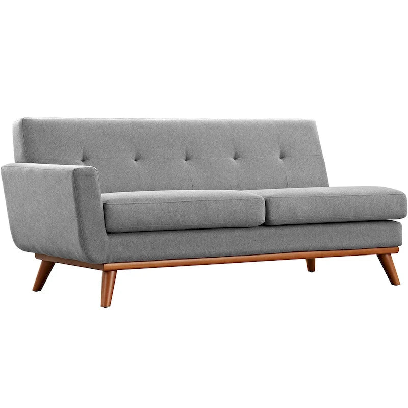 Causeuse en tissu rembourré à accoudoir gauche, style moderne du milieu du siècle, couleur azur