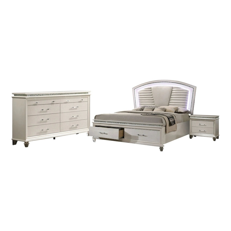 Lit plateforme trois pièces en bois massif blanc
