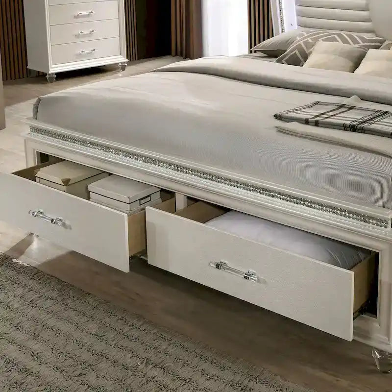 Lit plateforme trois pièces en bois massif blanc