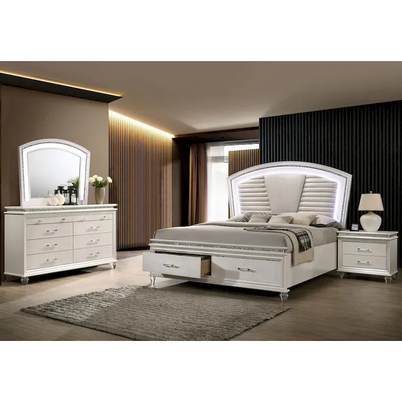 Lit plateforme trois pièces en bois massif blanc