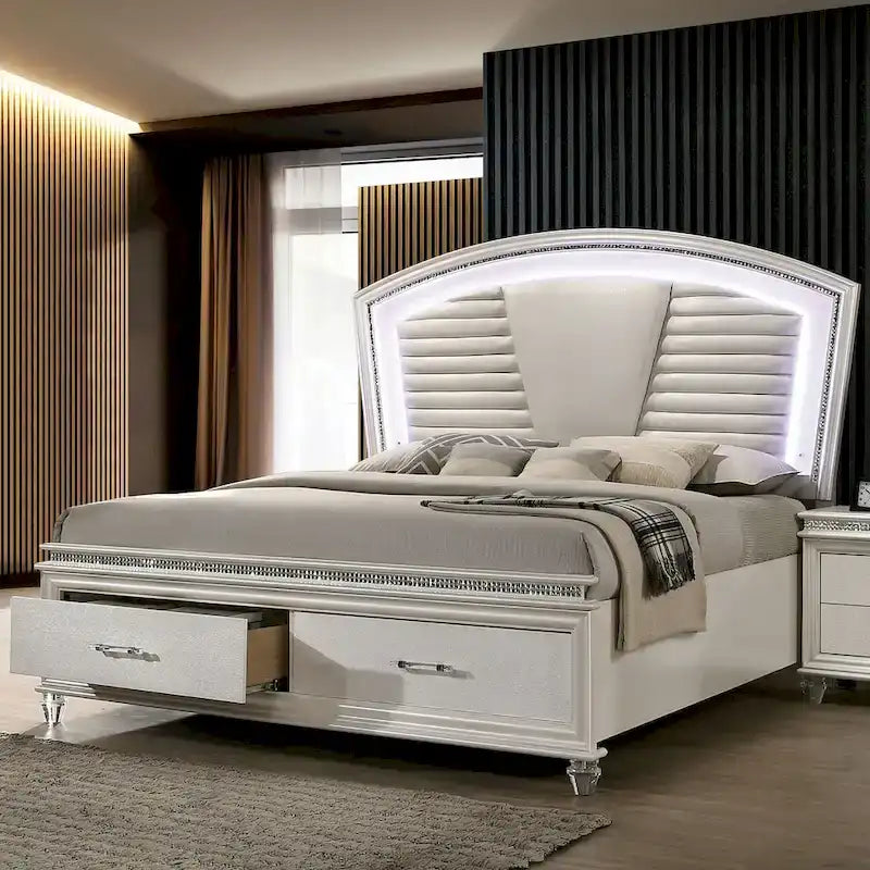 Lit plateforme trois pièces en bois massif blanc