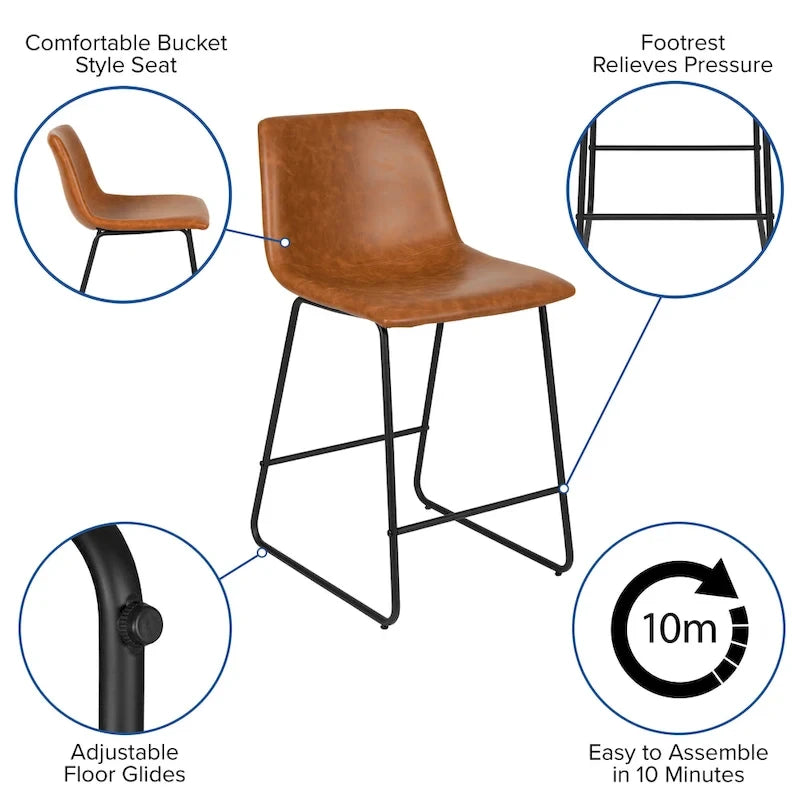 Tabourets de bar modernes rembourrés à hauteur de comptoir (Lot de 2)