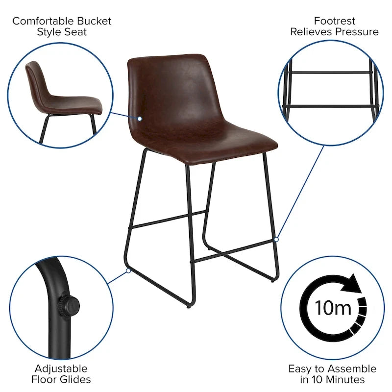 Tabourets de bar modernes rembourrés à hauteur de comptoir (Lot de 2)