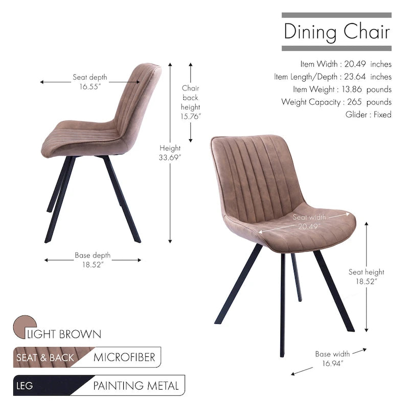 Chaises de salle à manger lot de 2, microfibre et pieds en métal
