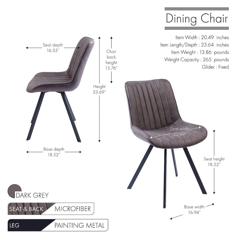 Chaises de salle à manger lot de 2, microfibre et pieds en métal