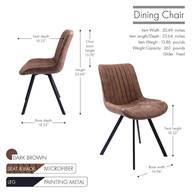 Chaises de salle à manger lot de 2, microfibre et pieds en métal