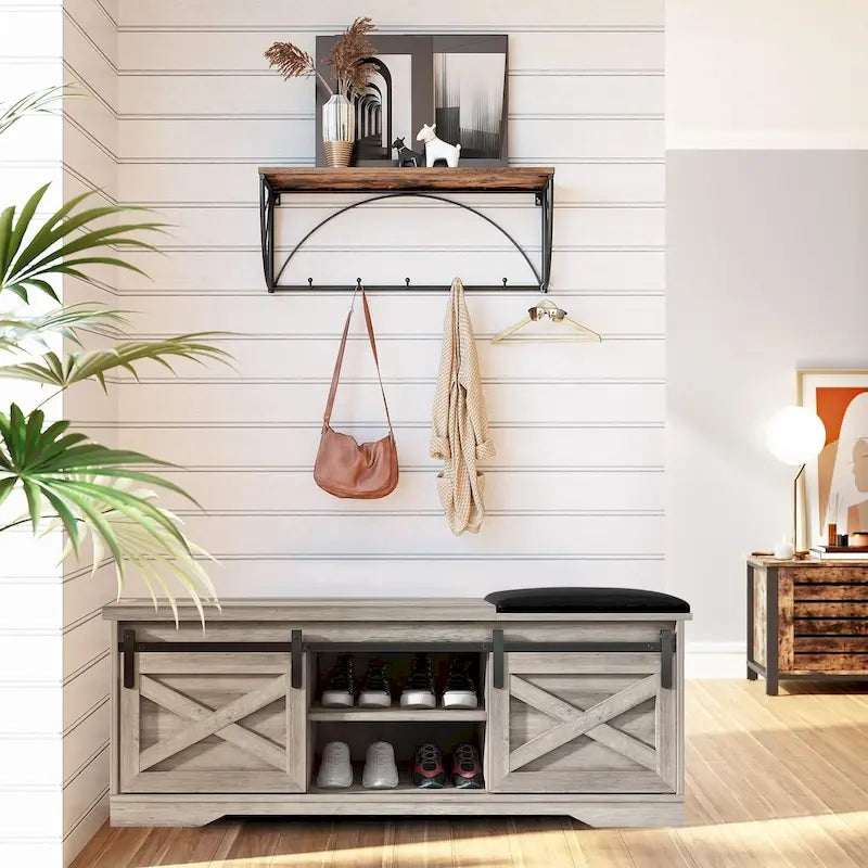 47 Banc à chaussures d'entrée de ferme avec coussin épaissi