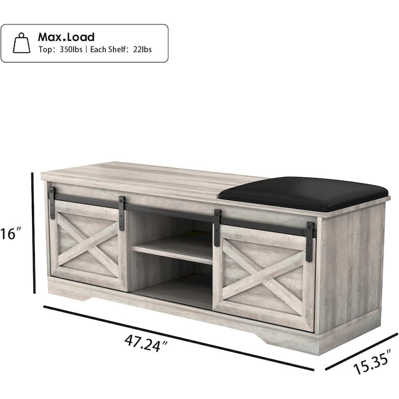 47 Banc à chaussures d'entrée de ferme avec coussin épaissi