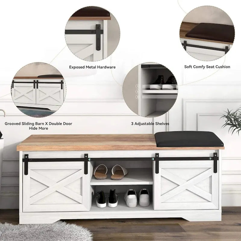 47 Banc à chaussures d'entrée de ferme avec coussin épaissi