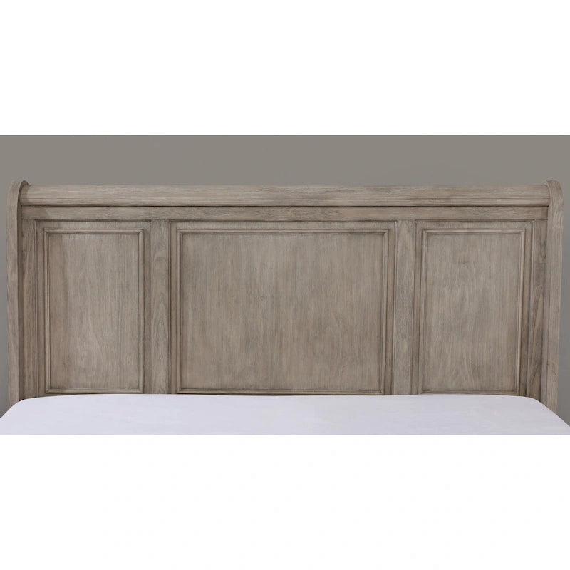 Ensemble de lit traîneau de rangement et de coiffeuse deux pièces en bois gris de style transitoire