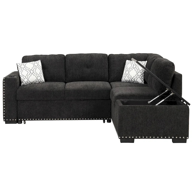 83.8 Canapé-lit d'angle en forme de L avec rangement, ports USB, prises de courant et porte-gobelet pour le salon