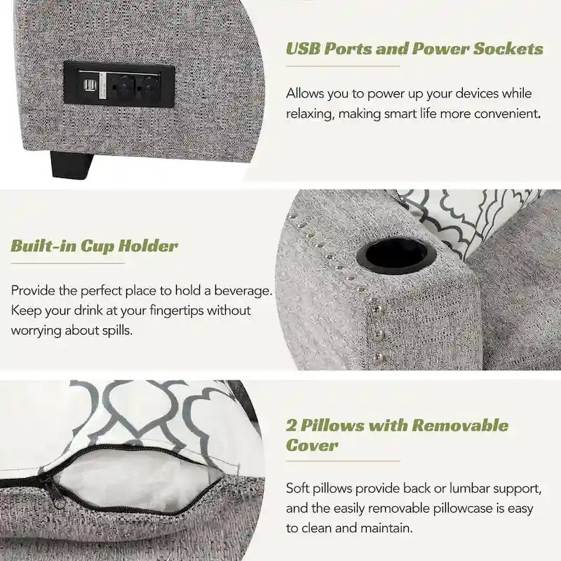 83.8 Canapé-lit d'angle en forme de L avec rangement, ports USB, prises de courant et porte-gobelet pour le salon