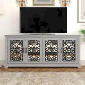 Meuble TV large de 173 cm (68,2 po) en pierre grise à 4 portes pour téléviseurs jusqu'à 75 po