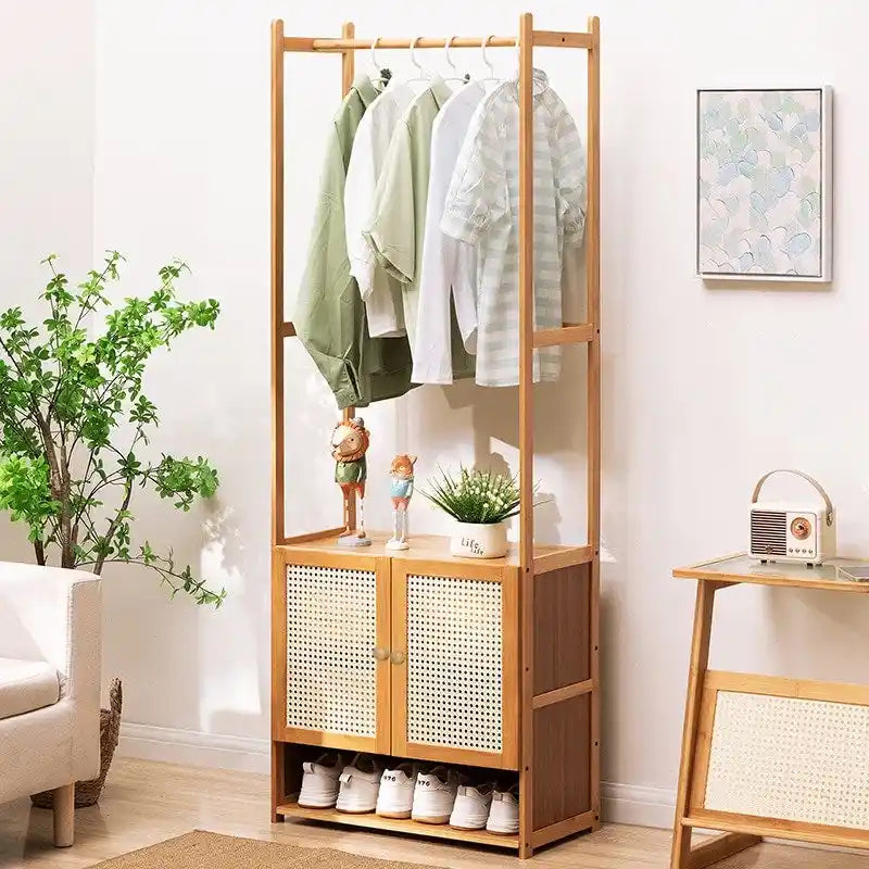 Portant à vêtements en bambou avec tringle de rangement autoportant - 21 x 13 x 66